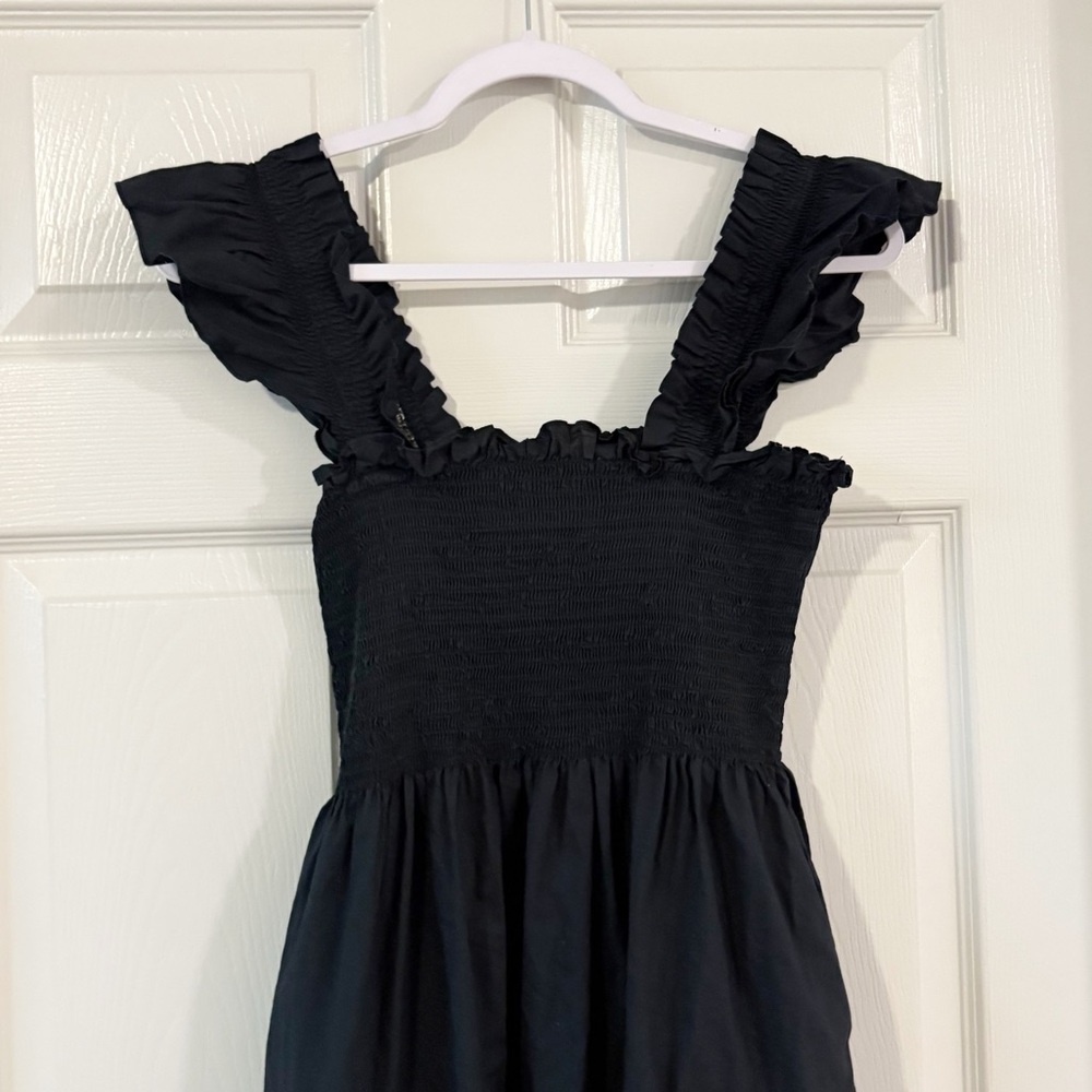 Hill House Ellie Nap Dress Smocked Ruffle Midi 100% Cotton Black Sz Small - Picture 10 of 11